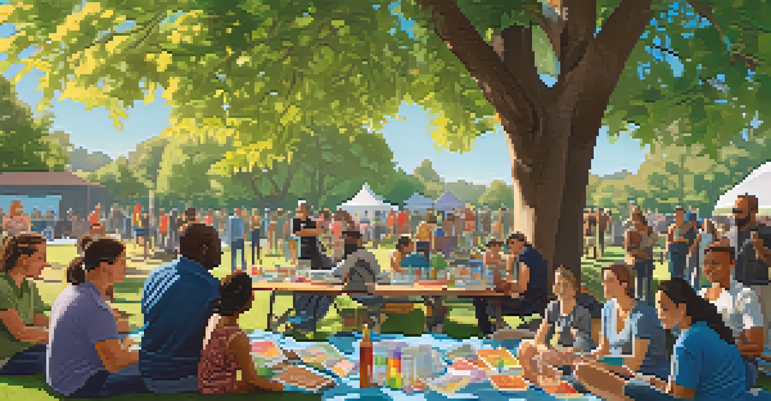 A community workshop in a park, focusing on LGBTQ+ history with diverse participants.