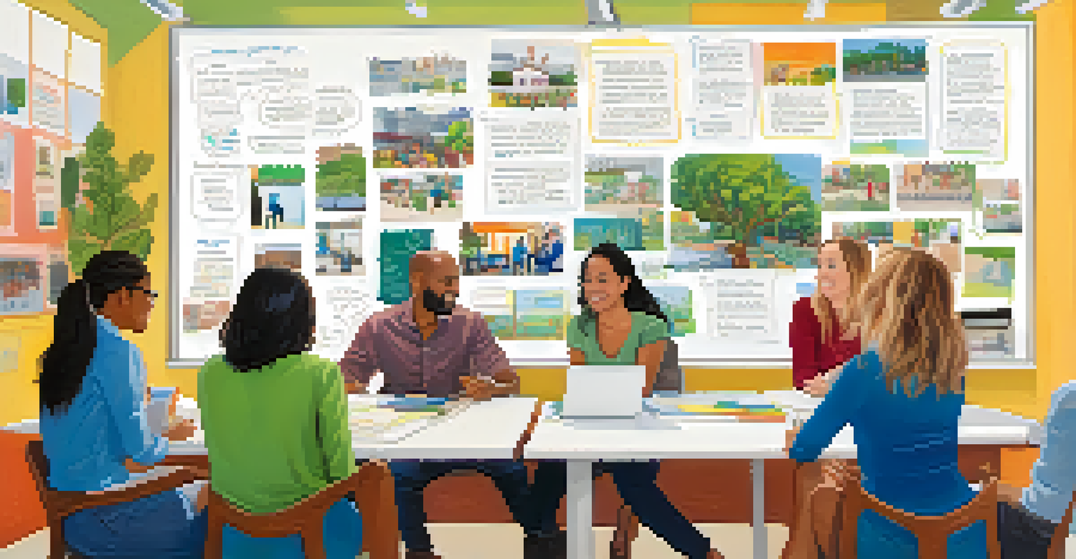 A diverse group of individuals brainstorming in a collaborative workspace, showcasing teamwork between local government and non-profits.