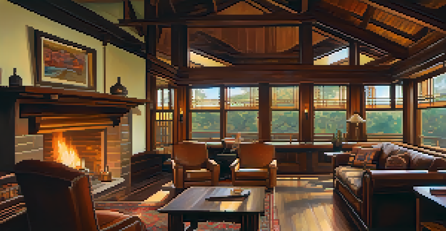 The interior of the Gamble House, emphasizing its Arts and Crafts design with natural light illuminating wooden details and a cozy atmosphere.
