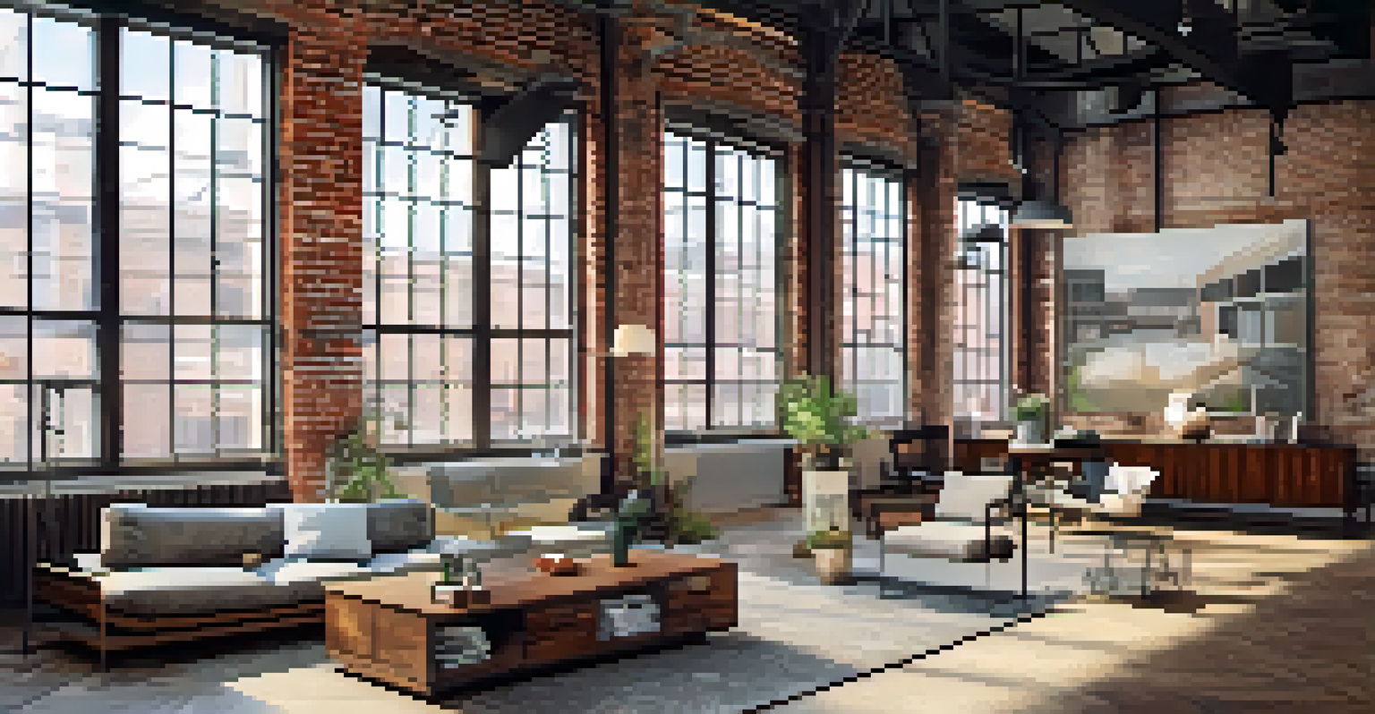 An interior view of an adaptive reuse project, showing a transformed old factory into modern loft space with original brick walls and contemporary decor.