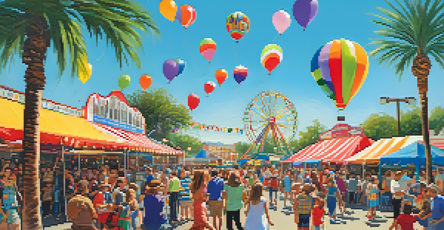 A community fair in Pasadena with families and colorful decorations.