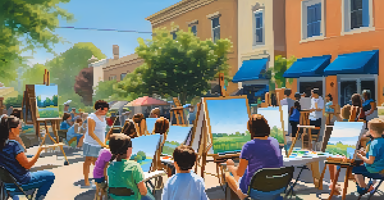 Families participating in an outdoor community art workshop in Pasadena, surrounded by nature and art supplies.