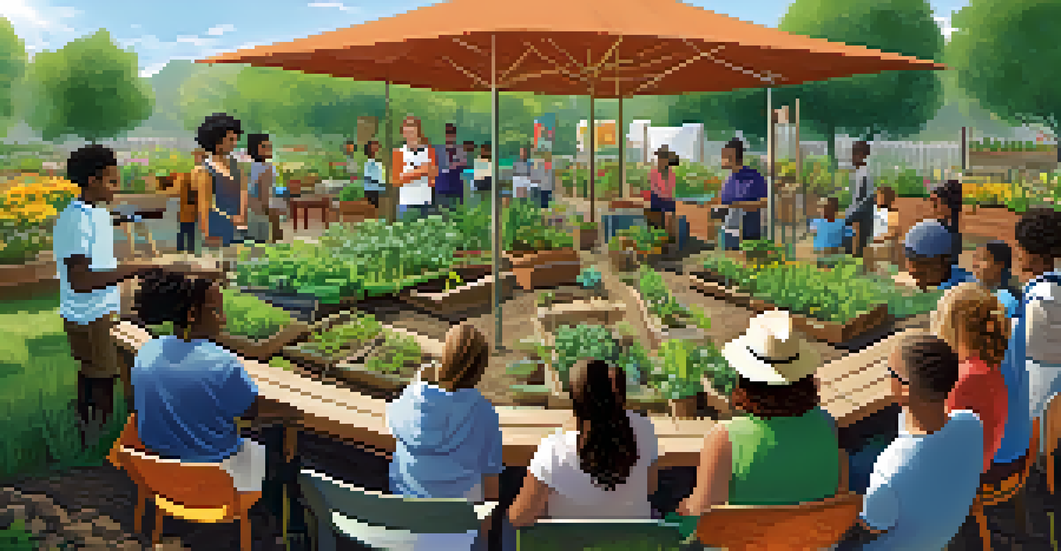 Participants engaged in a gardening workshop in a community garden, learning about sustainable practices.