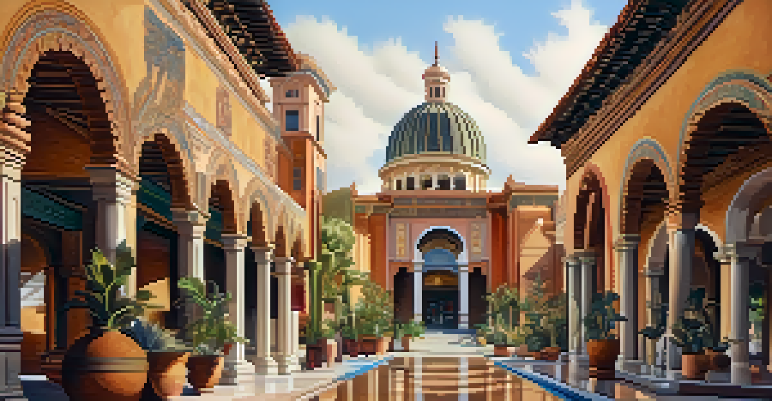 A detailed view of ancient Pasadena's architecture with intricate designs and cultural influences.