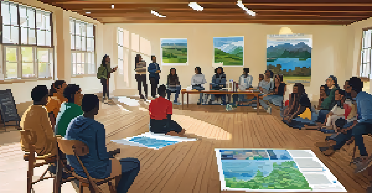 Young activists participating in a meeting at a community center, discussing environmental policies and sharing ideas.