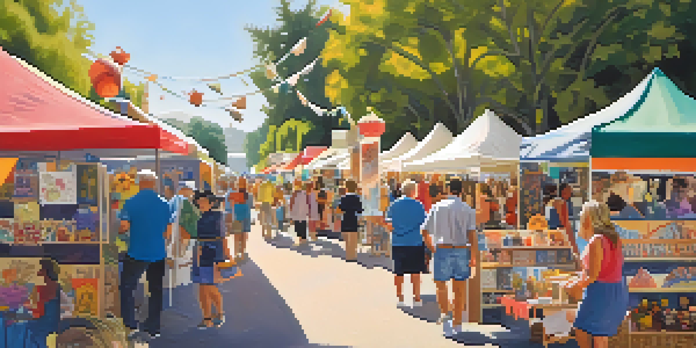 A lively outdoor arts and crafts show in Pasadena featuring artists and colorful handmade crafts.