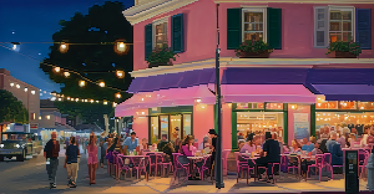 A charming café during the Pasadena Art Walk, showcasing local art and visitors enjoying food and drinks in a beautifully lit environment.