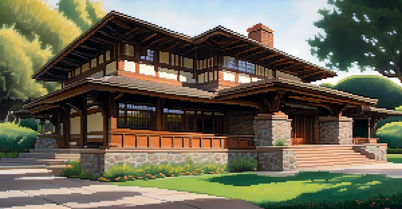 The Gamble House surrounded by greenery, emphasizing its Arts and Crafts architectural details.