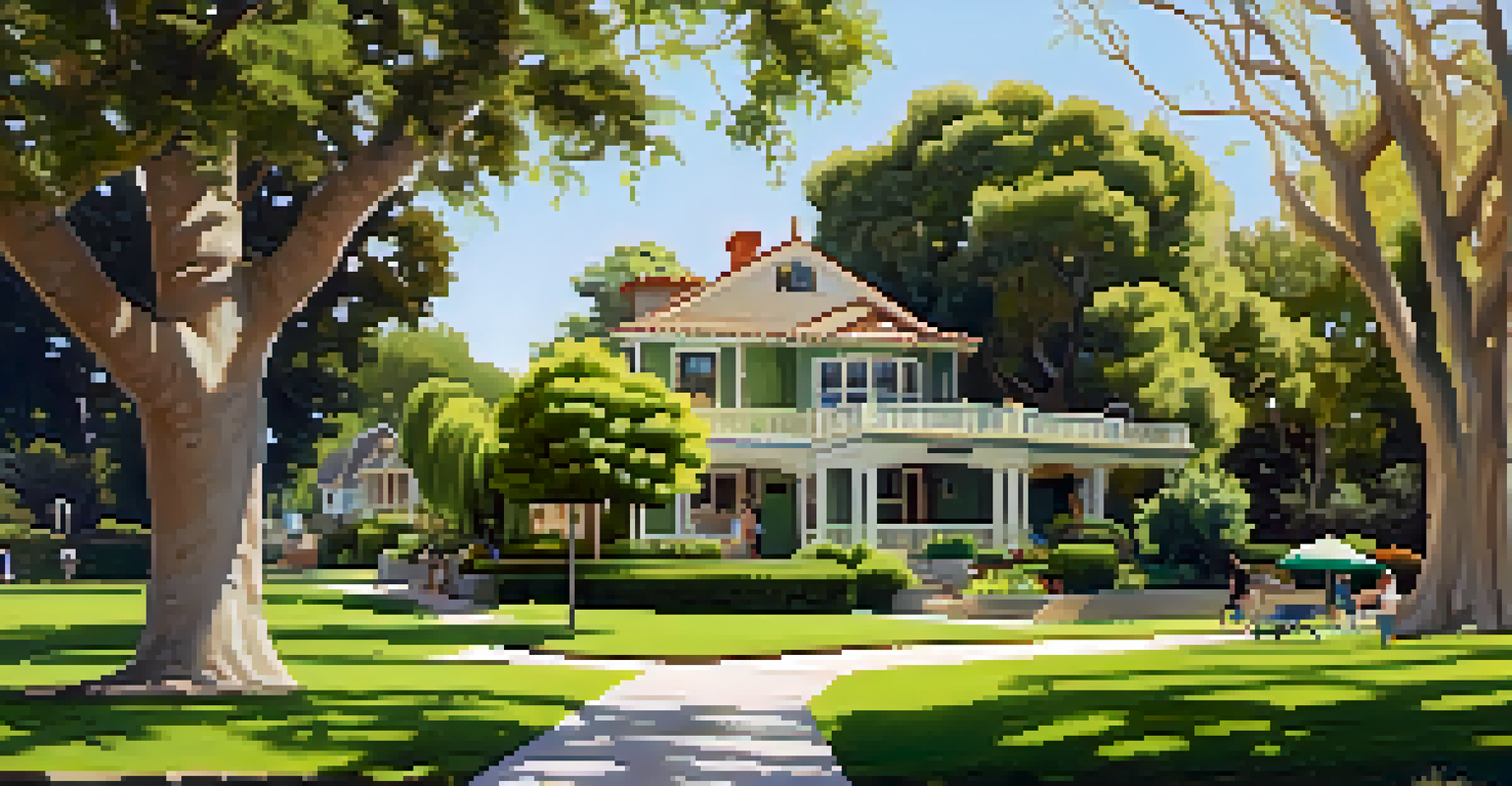 A peaceful park in North Pasadena with historic homes in the background, families enjoying the outdoors.