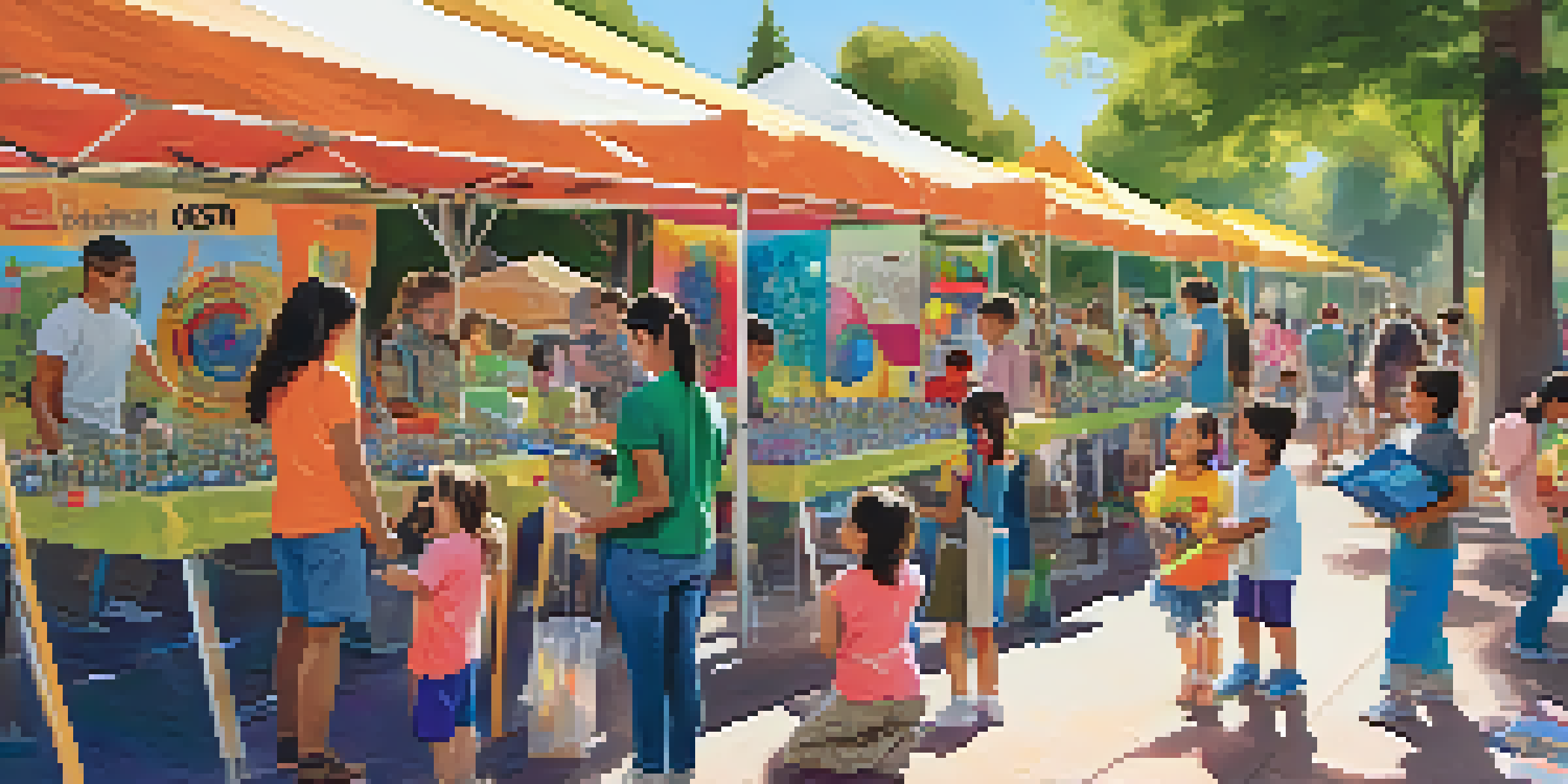A lively outdoor science festival in Pasadena with families participating in STEM activities, colorful booths, and sunlight filtering through trees.