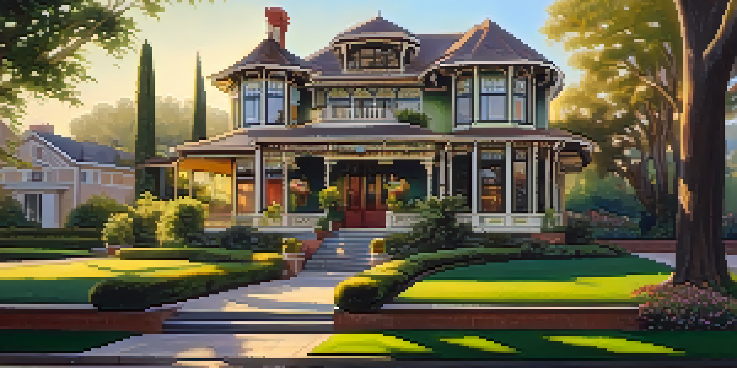 A Victorian-style home in Pasadena with intricate woodwork and a vibrant garden during golden hour.