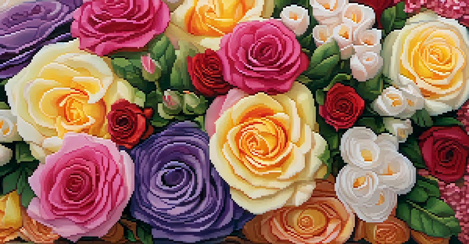 A detailed close-up of a floral arrangement on a Rose Parade float, showcasing various colorful flowers and textures.