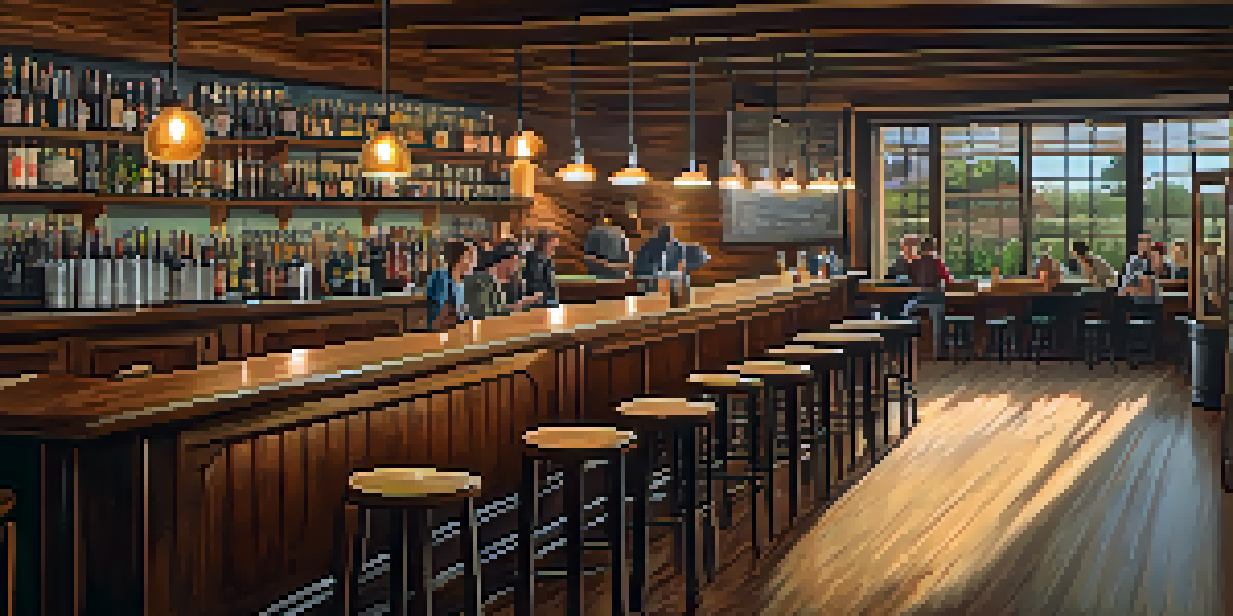 Interior of a cozy taproom in Pasadena with wooden tables, warm lighting, and customers enjoying craft beer.