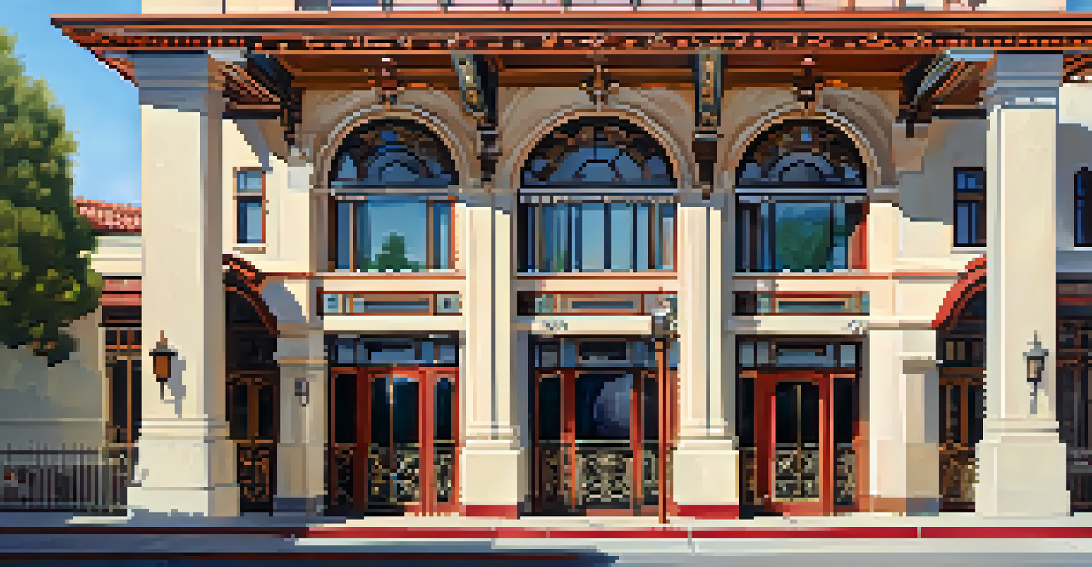 Historic Colorado Street Station showcasing Mission Revival architecture with stucco walls and red-tiled roofs, set in a sunny California landscape.