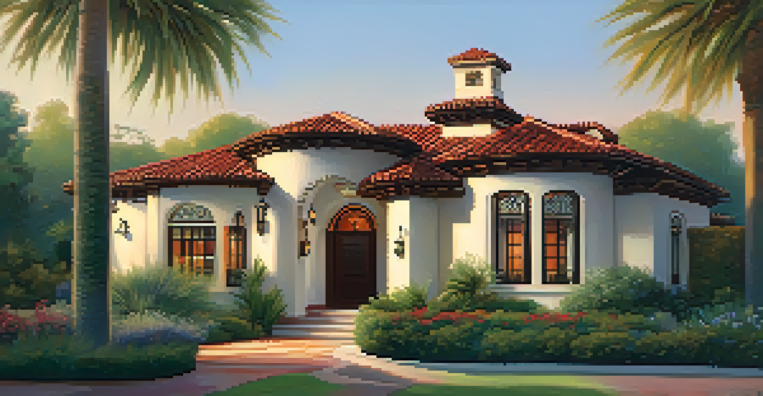 A Spanish Revival house in Pasadena with a red-tiled roof and decorative garden.