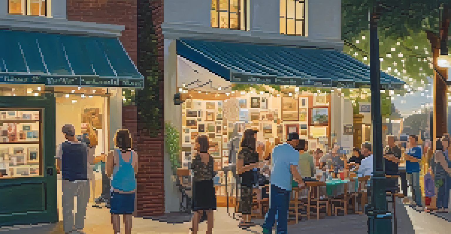 An intimate scene at the South Pasadena Art Walk with artisans displaying handmade crafts, families engaging, and historic architecture in the background.