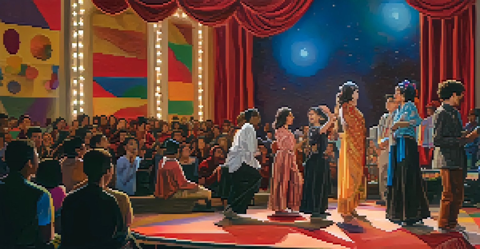 Students performing on stage at Pasadena City College, with vibrant lighting and an engaged audience.
