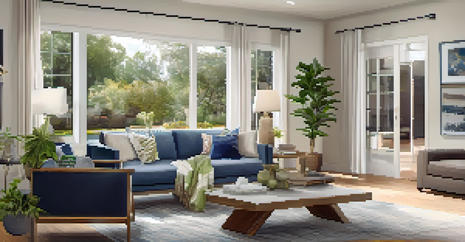 A real estate open house in Pasadena with a staged living room and potential buyers interacting with an agent.