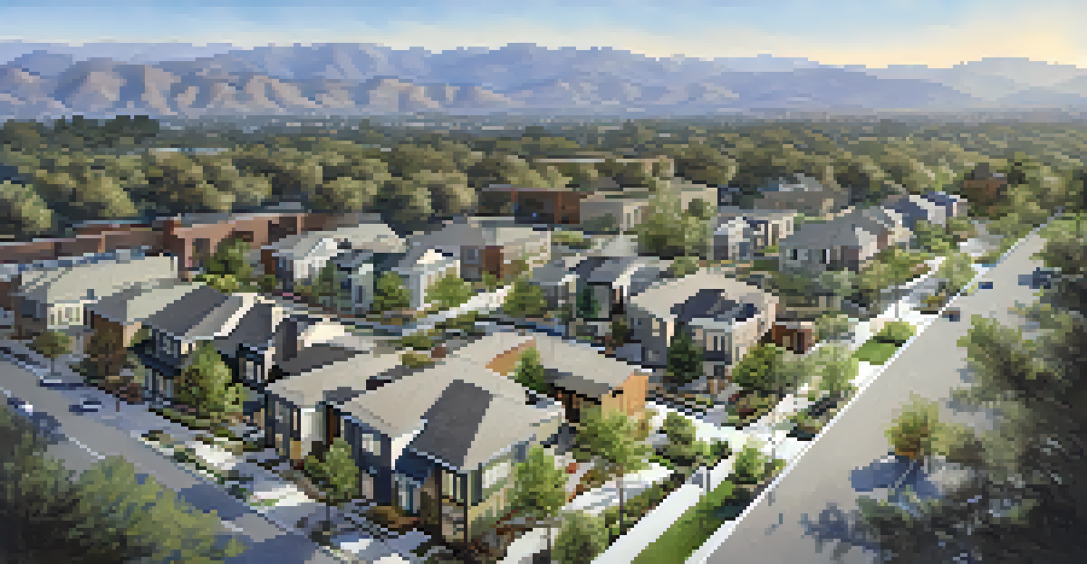 Aerial view of a new housing development in Pasadena, showcasing modern homes and green spaces.