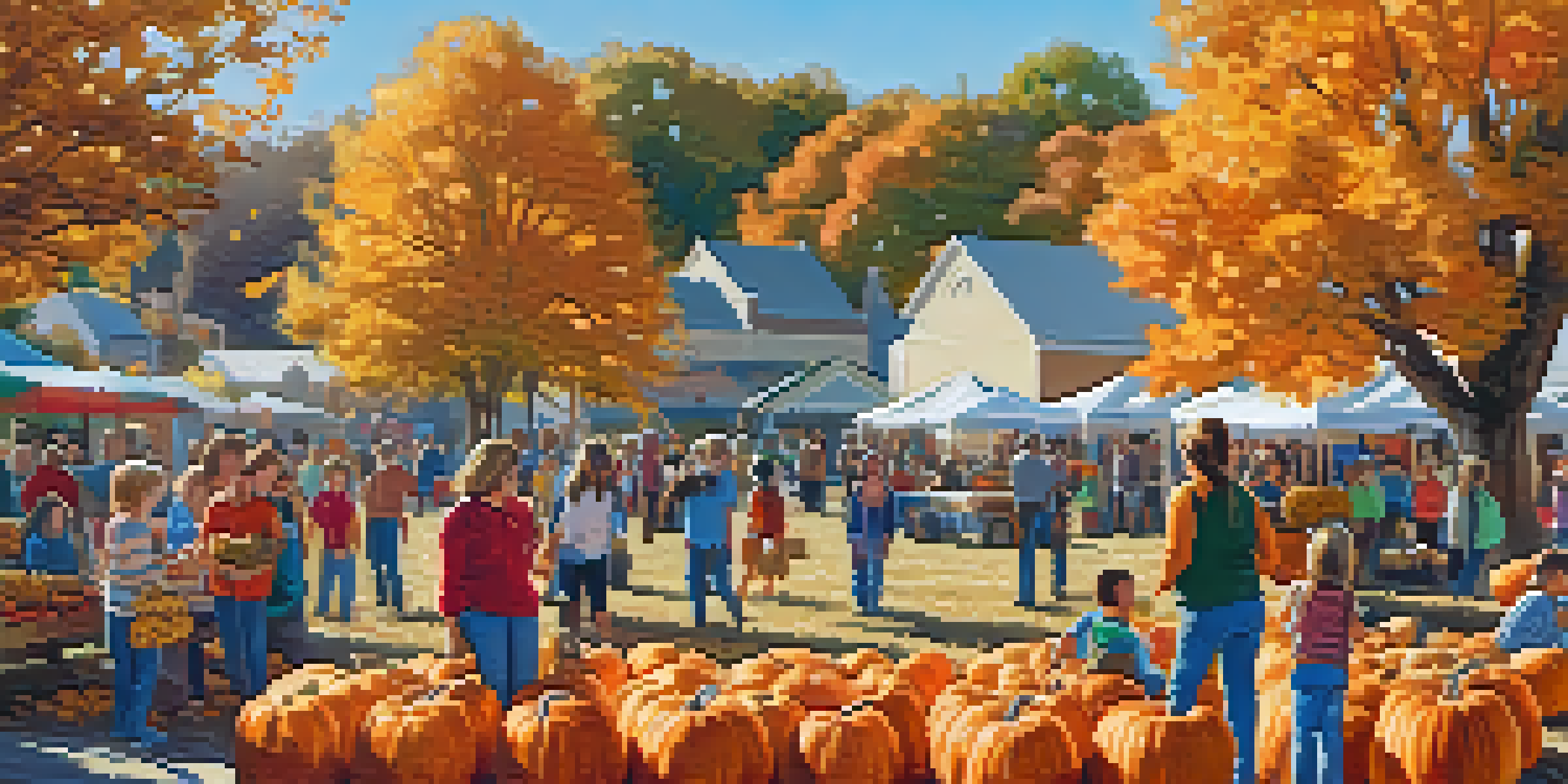 A lively autumn festival scene with families, pumpkins, and colorful crafts, capturing the essence of community joy.