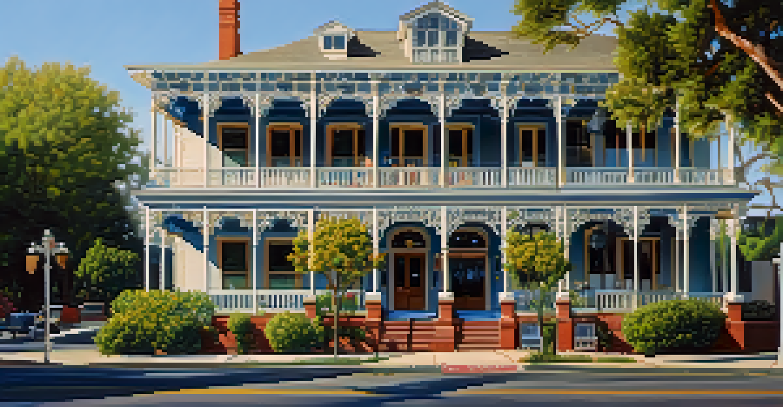 A Victorian-style hotel with a welcoming porch and beautiful gardens.