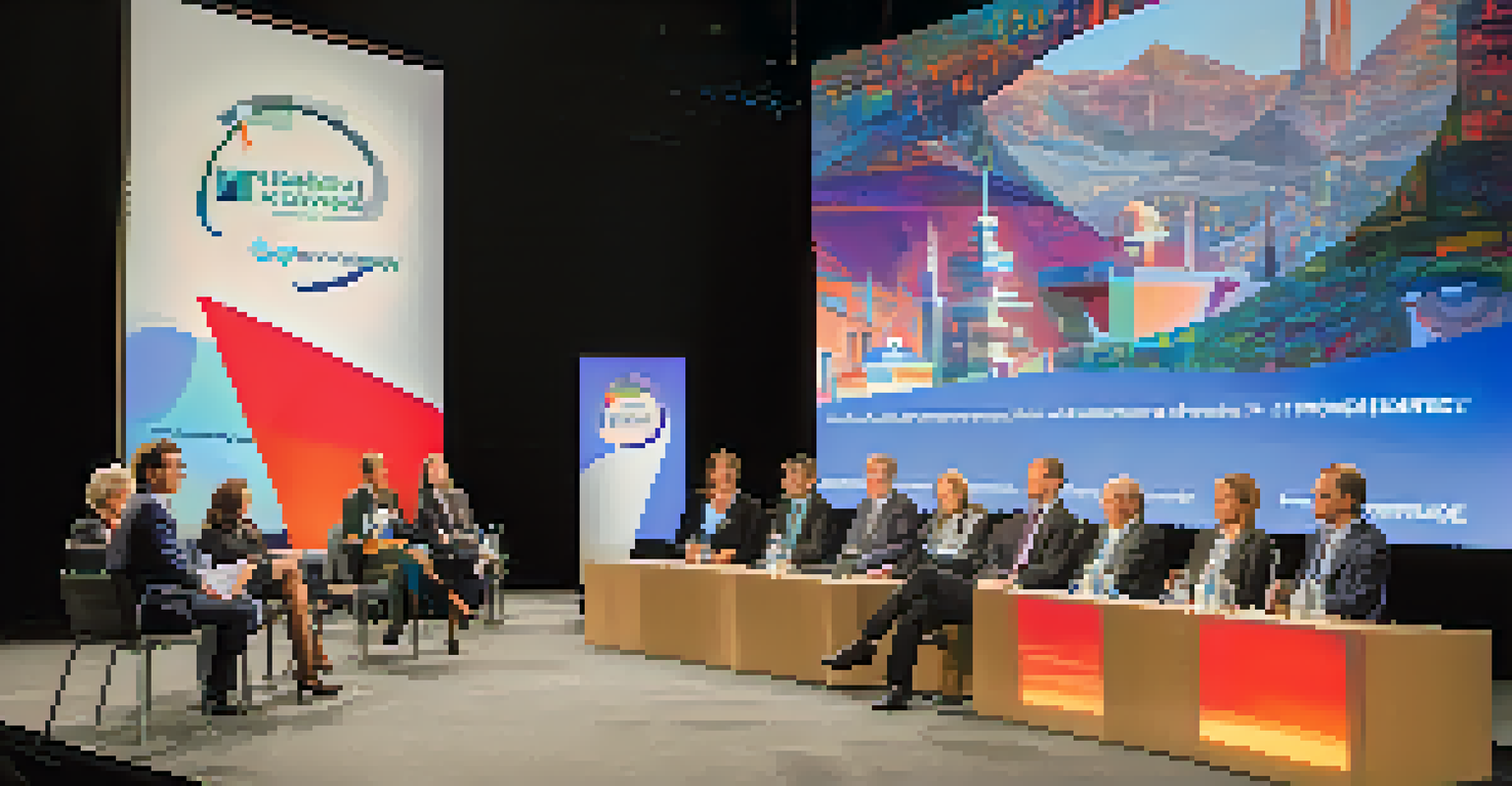 A panel discussion at a tech conference with industry leaders speaking on stage, and an attentive audience in the foreground.
