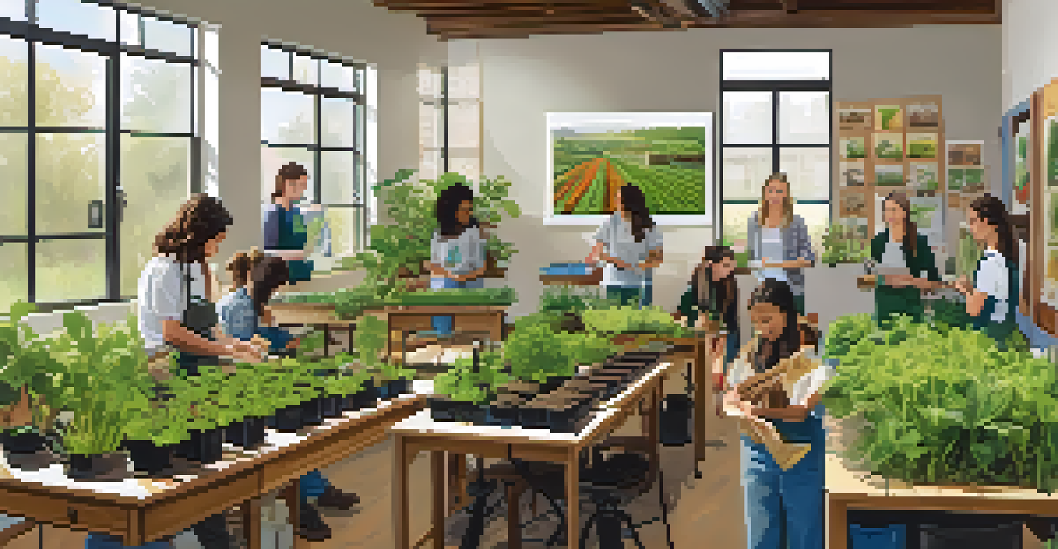 Students participating in a hands-on workshop about organic farming in a classroom setting in Pasadena.
