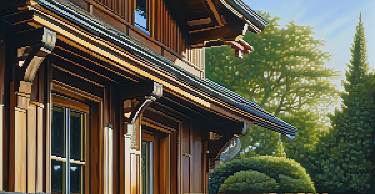 Close-up of intricate woodwork on a Craftsman home's exterior, showcasing detailed craftsmanship and natural wood grain with greenery in the background.
