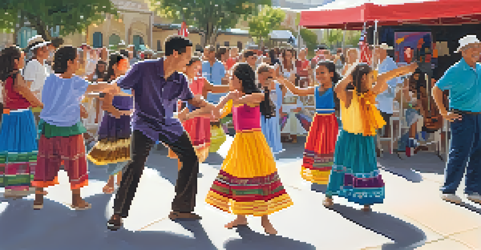 Participants of all ages joyfully learning traditional dances at a Pasadena heritage festival dance workshop.
