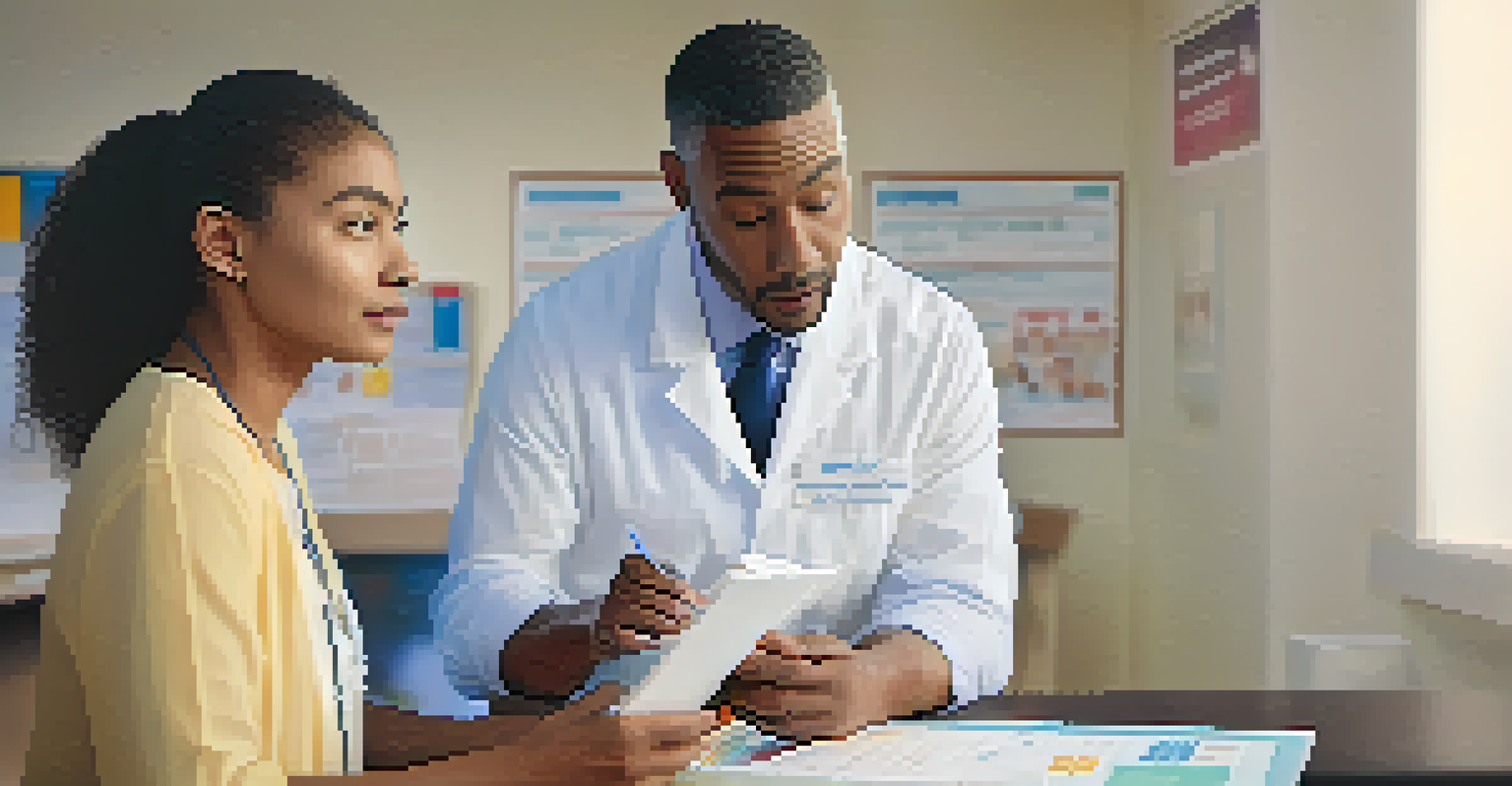 A healthcare professional discussing vaccination benefits with a concerned parent in a clinic.