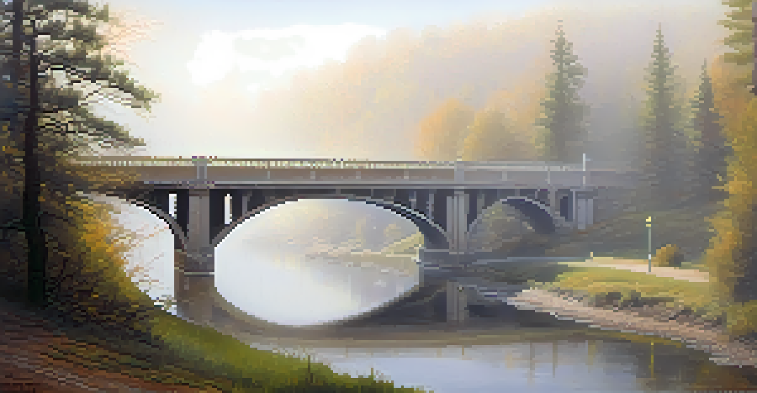 A serene, foggy morning view of the Colorado Street Bridge appearing mystical and tranquil.