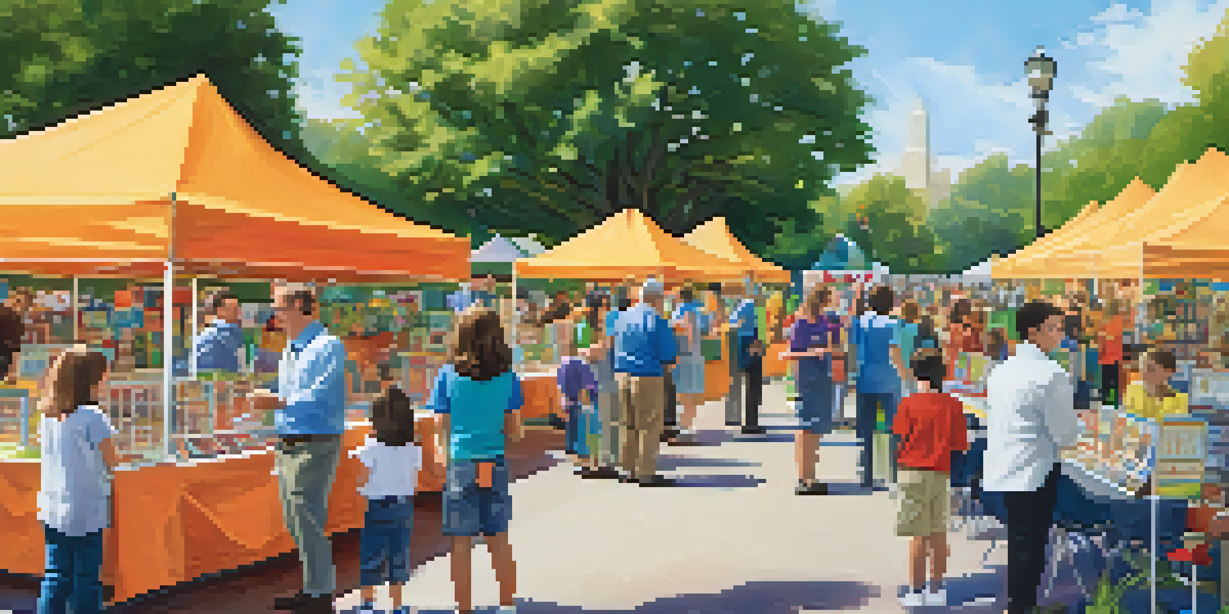 A lively science fair in Pasadena with colorful booths and participants engaged in science activities under a sunny sky.