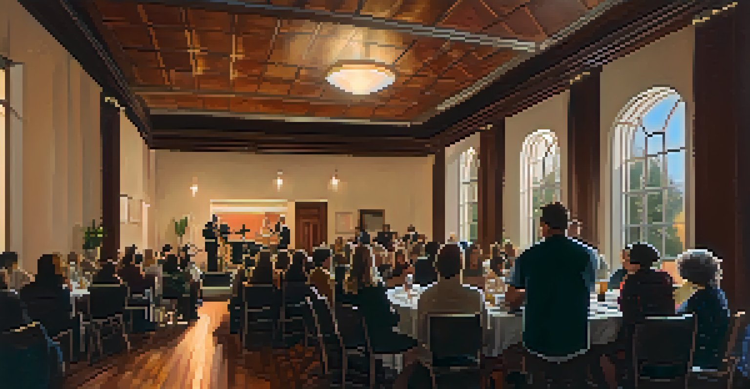 A solo musician performing on stage at the Observatory Pasadena in a cozy setting with an attentive audience.