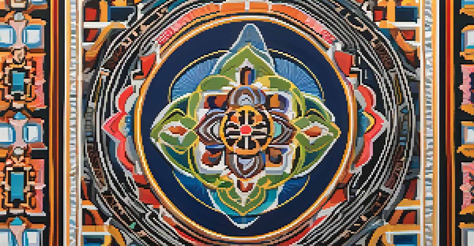 A detailed digital artwork inspired by Pasadena's culture, showcasing traditional motifs and modern designs in vibrant colors.