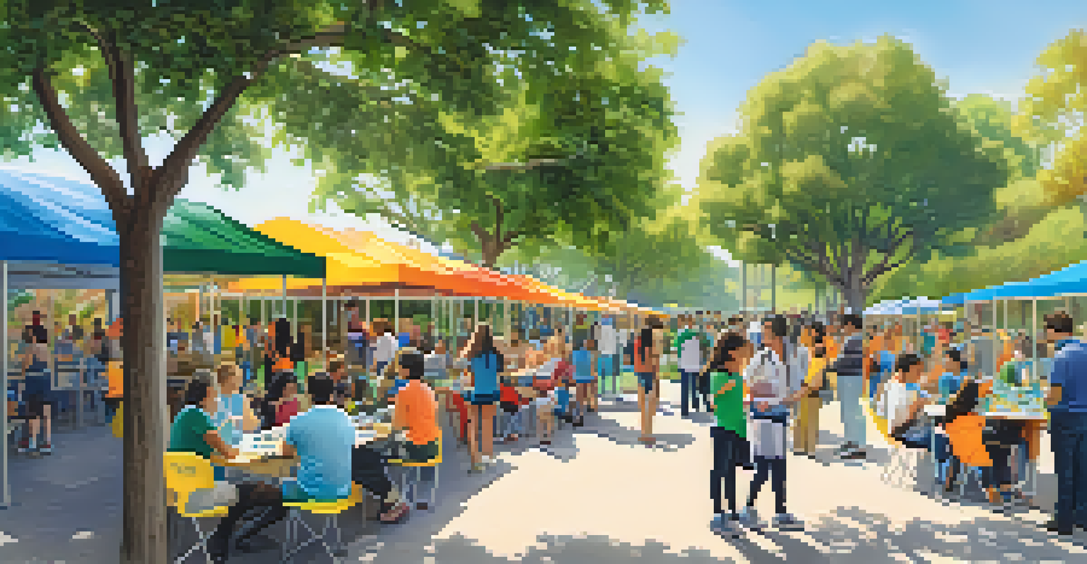 Community outreach event at Caltech in a park with scientists and local residents participating in environmental workshops.