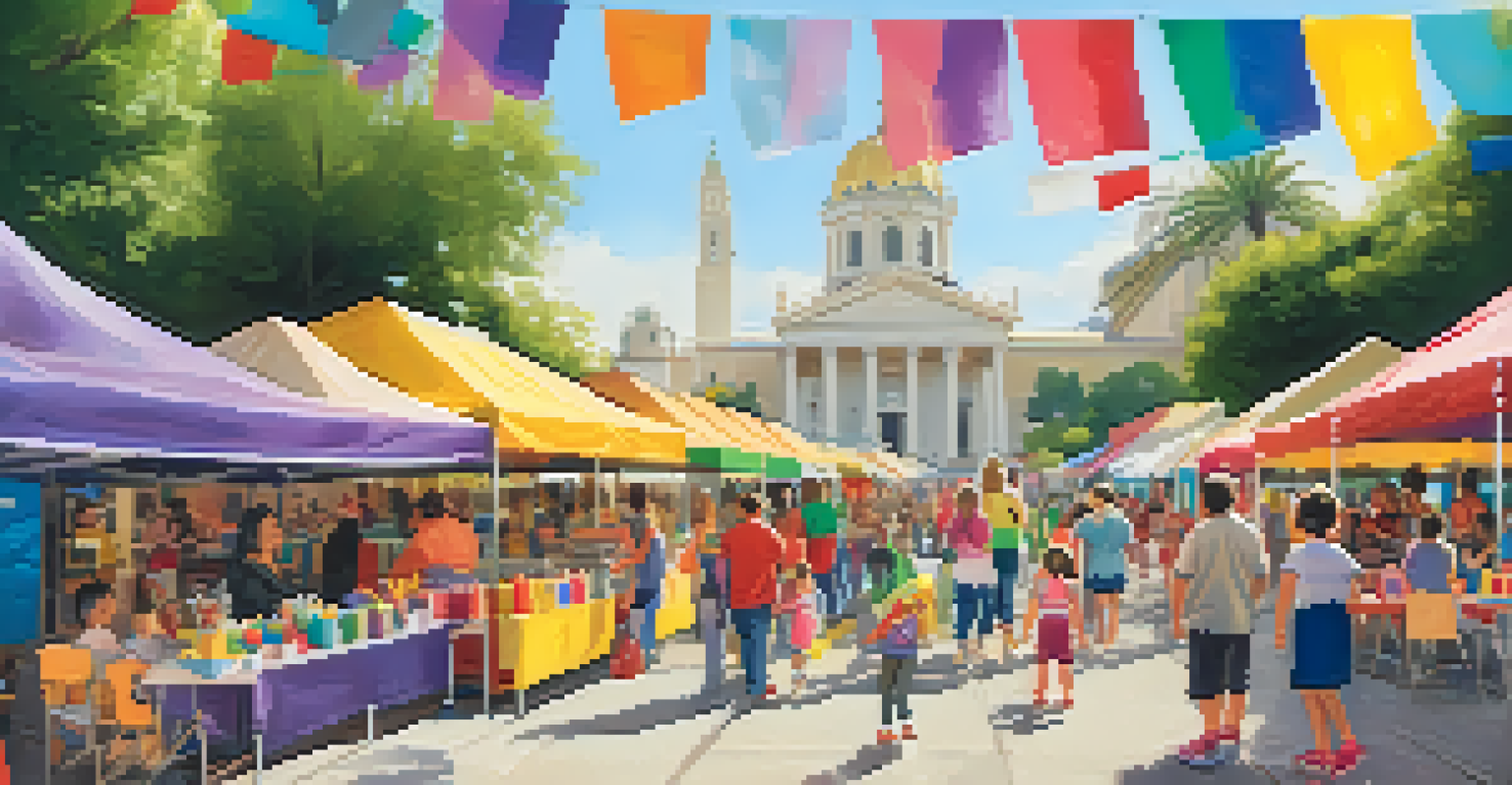 A family at a craft fair with children participating in a craft activity, surrounded by colorful booths and a joyful atmosphere.