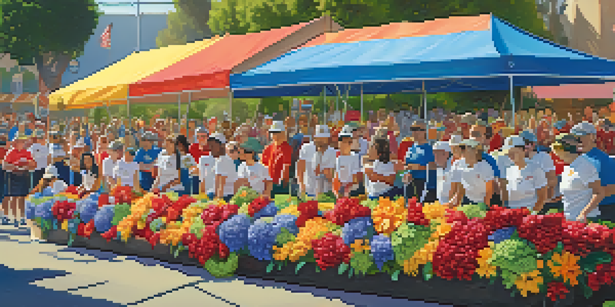 Diverse group of volunteers decorating a colorful float at the Rose Parade under bright sunlight.