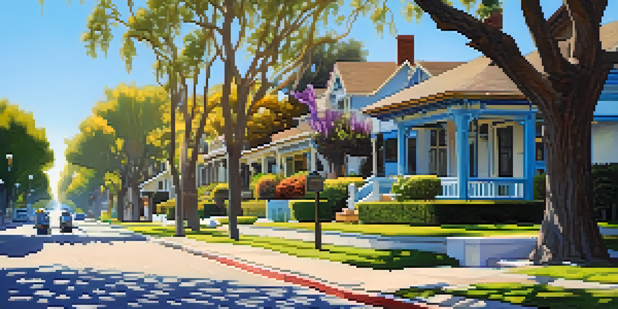 A sunny Pasadena street with Craftsman-style bungalows and blooming trees, showcasing the charm of the historic neighborhood.