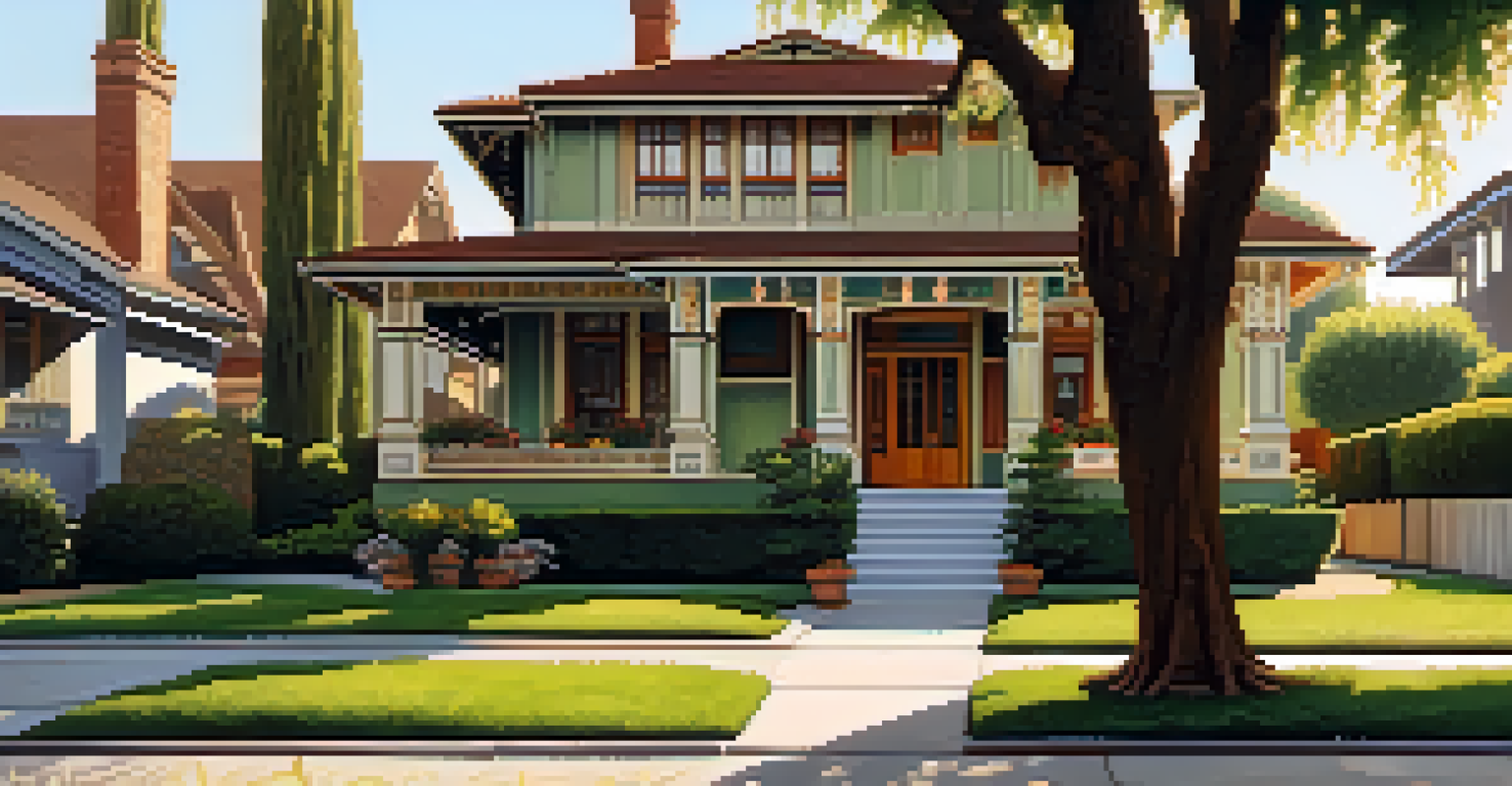 A charming street in Pasadena lined with Craftsman homes featuring unique designs and beautiful gardens.