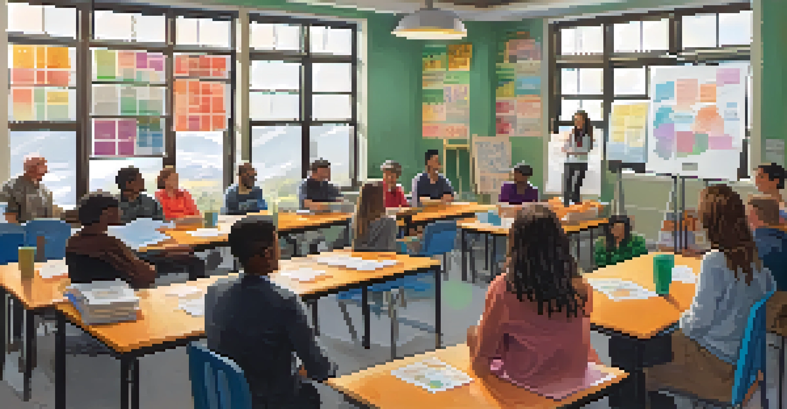 A classroom workshop on mental health with students and community members listening attentively to a speaker.