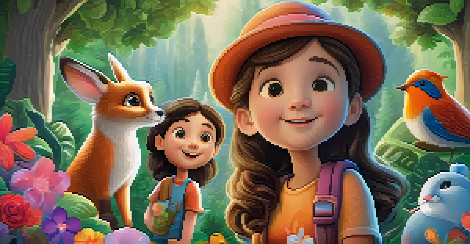 A colorful digital illustration of whimsical characters in a magical setting, with bright colors and intricate details.