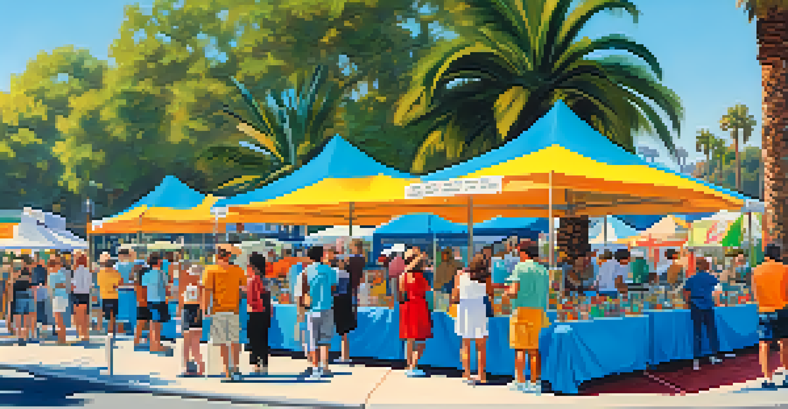 An outdoor art festival in Pasadena with artists showcasing colorful installations and attendees enjoying the event.
