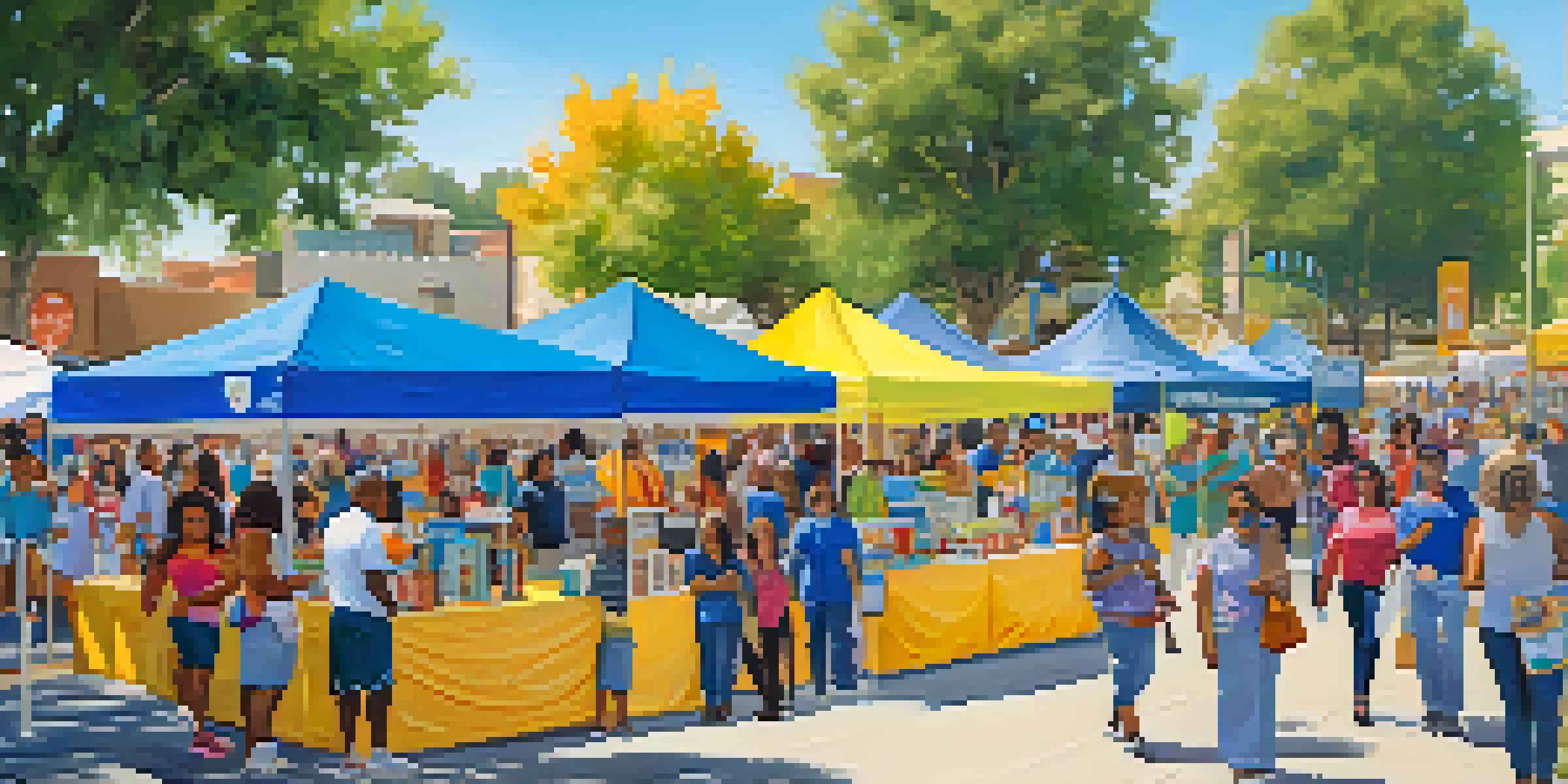 A bustling health fair in Pasadena with diverse families engaging in activities, colorful booths, and health professionals providing information.