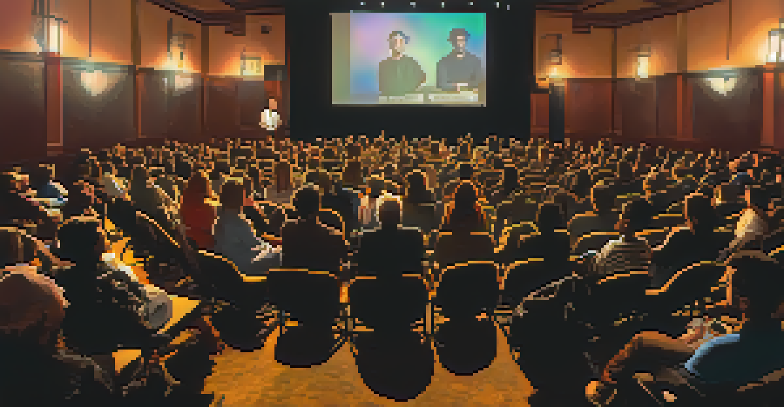 A panel discussion at a film festival in Pasadena with filmmakers on stage and an engaged audience under warm lighting.