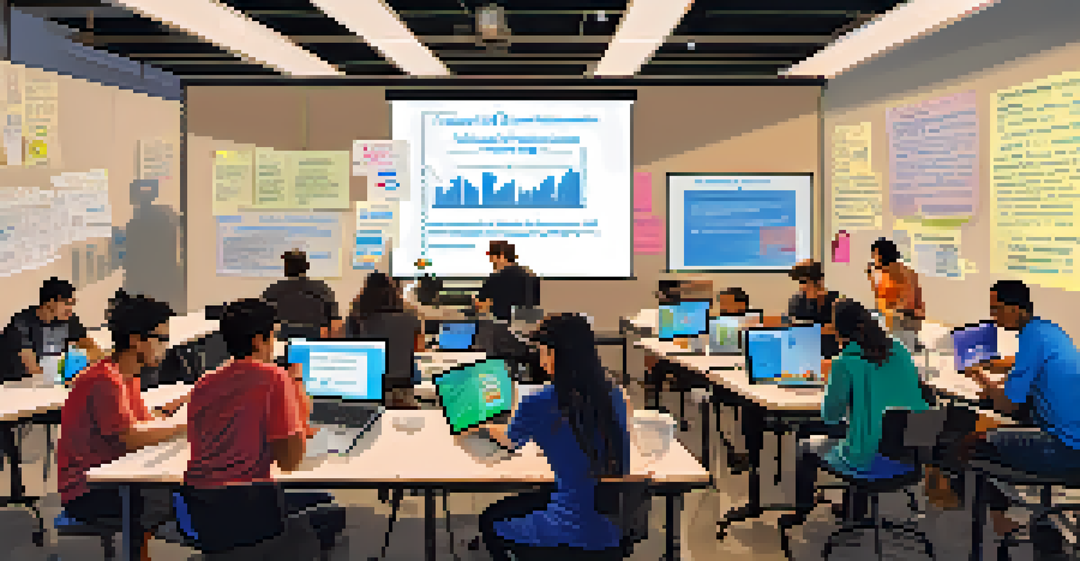 A hackathon in Pasadena with teams of developers working on laptops and brainstorming ideas, embodying innovation.