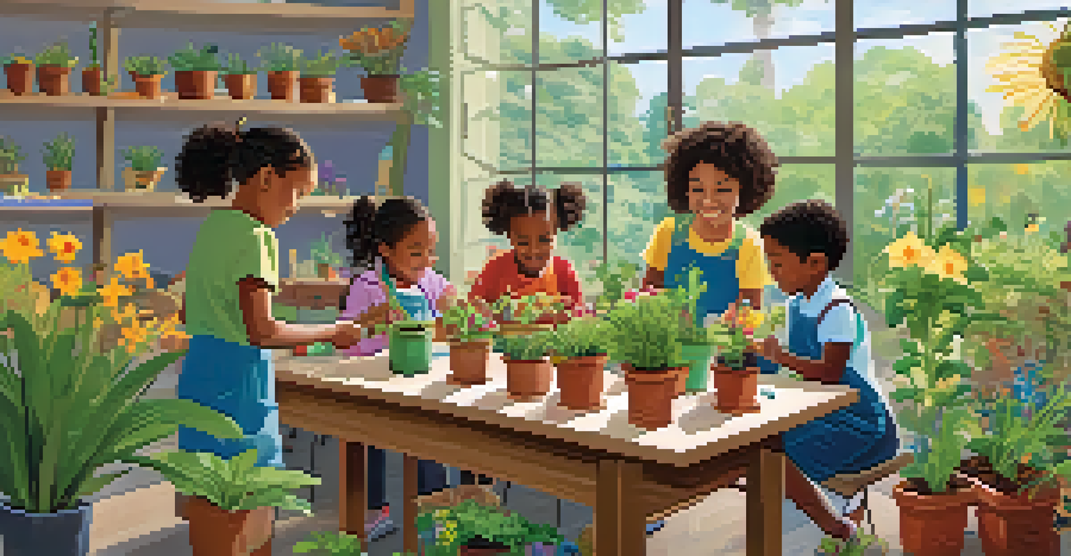 Children engaged in a hands-on gardening workshop at Pasadena's Botanical Gardens, planting seeds and learning about nature.