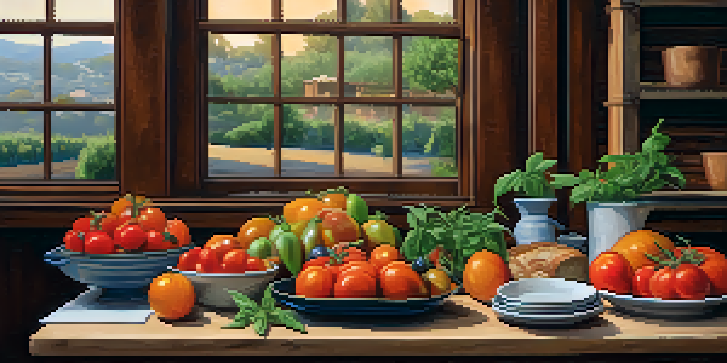 A colorful table setting at a farm-to-table restaurant featuring seasonal dishes and fresh vegetables.
