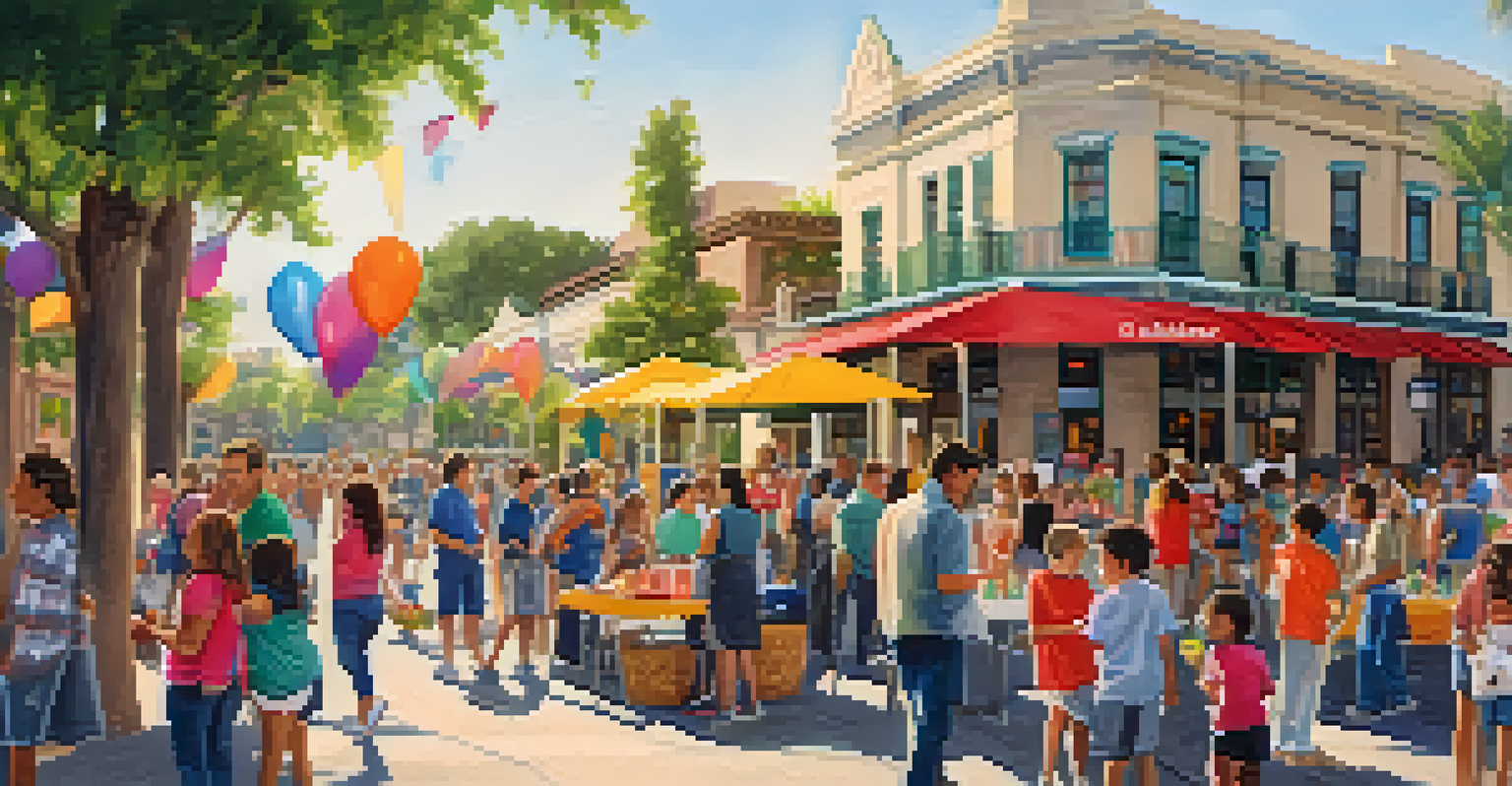 A lively community event at Heritage Square in Pasadena, featuring families enjoying the historic surroundings and colorful decorations.