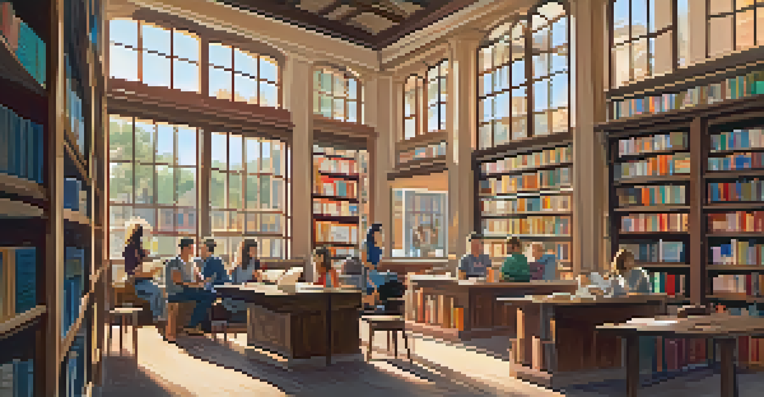 The interior of a cozy independent bookstore in Pasadena, featuring shelves of books and a reading nook where a book club discussion is taking place.