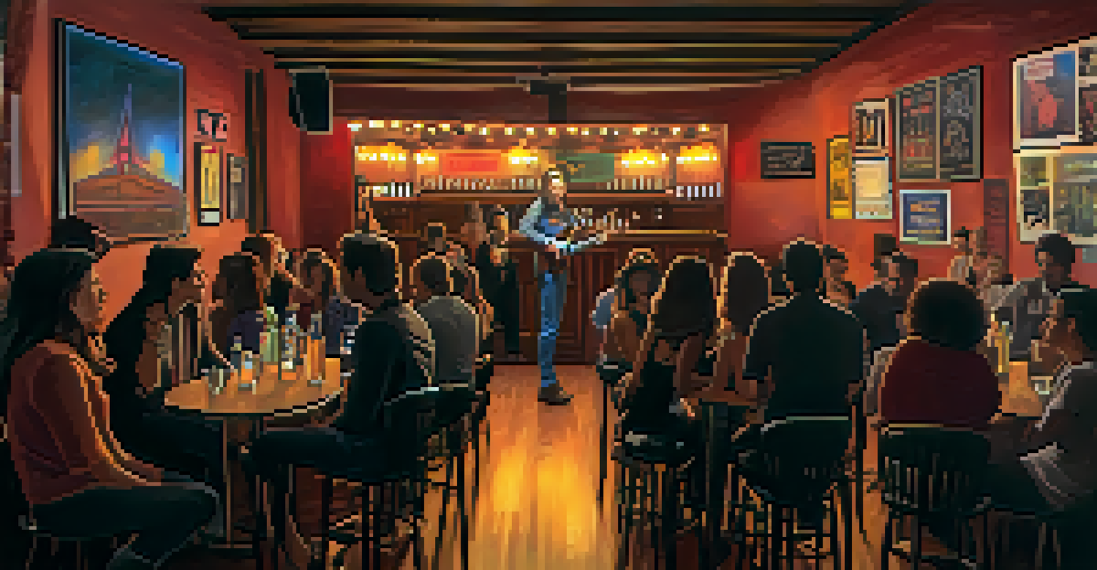 A cozy live music venue in Pasadena with a band playing and an engaged audience enjoying the performance.